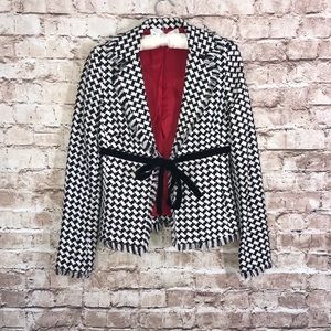 Shoshanna Black White Houndstooth Tie Front Blazer